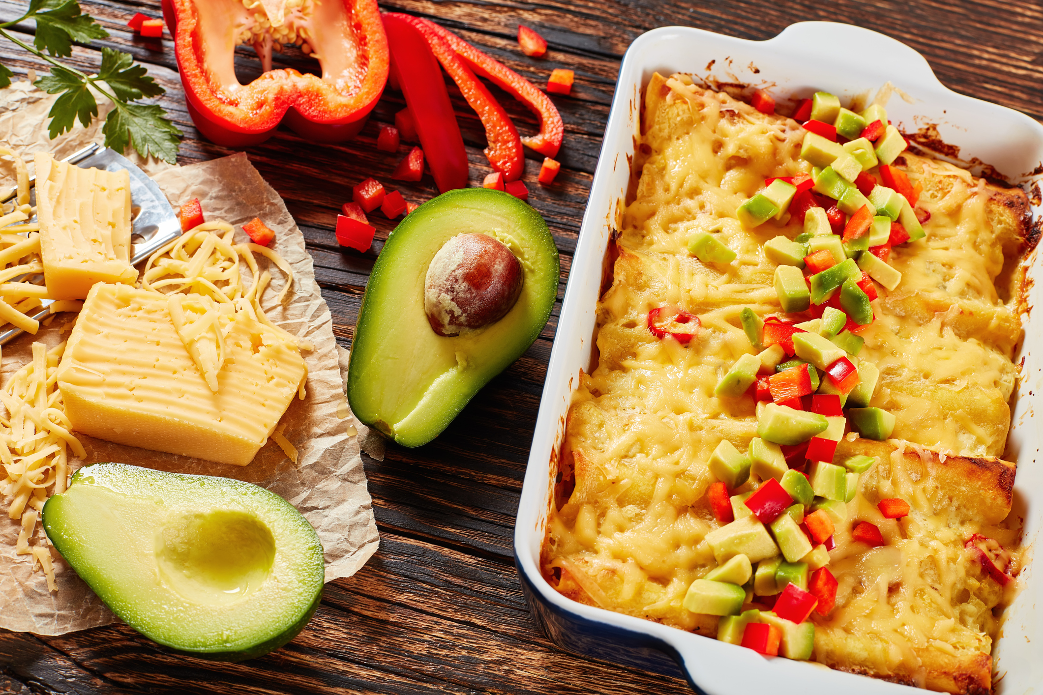 baked enchiladas of rolled corn tortillas